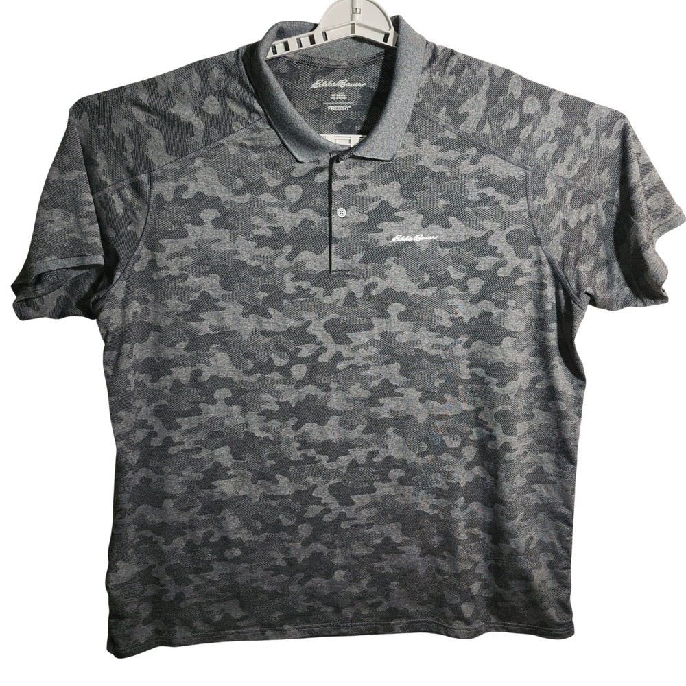 Eddie Bauer FreeDry Mens 2XL Grey Camo Performance Polo Shirt golf Activewear